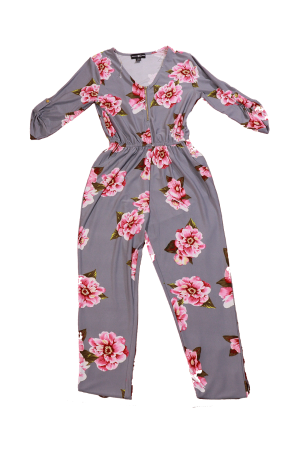 Grey one piece floral jumpsuit