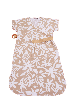 Beige and White Floral Dress